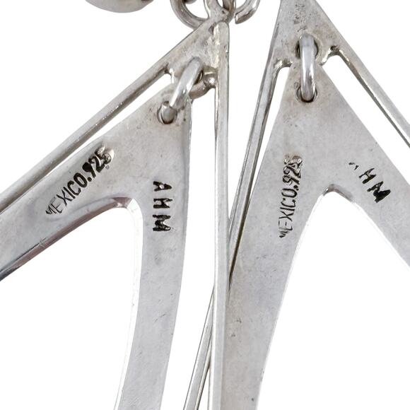 Estate Mexico Sterling Silver 925 Open Teardrop Dangle Earrings - Picture 6 of 8